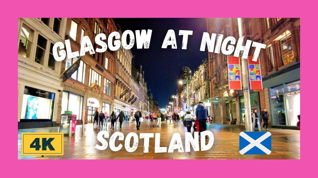 Glasgow at Night | Walking tour | Scotland | Binaural | ASMR | 4K | 🏴󠁧󠁢󠁳󠁣󠁴󠁿