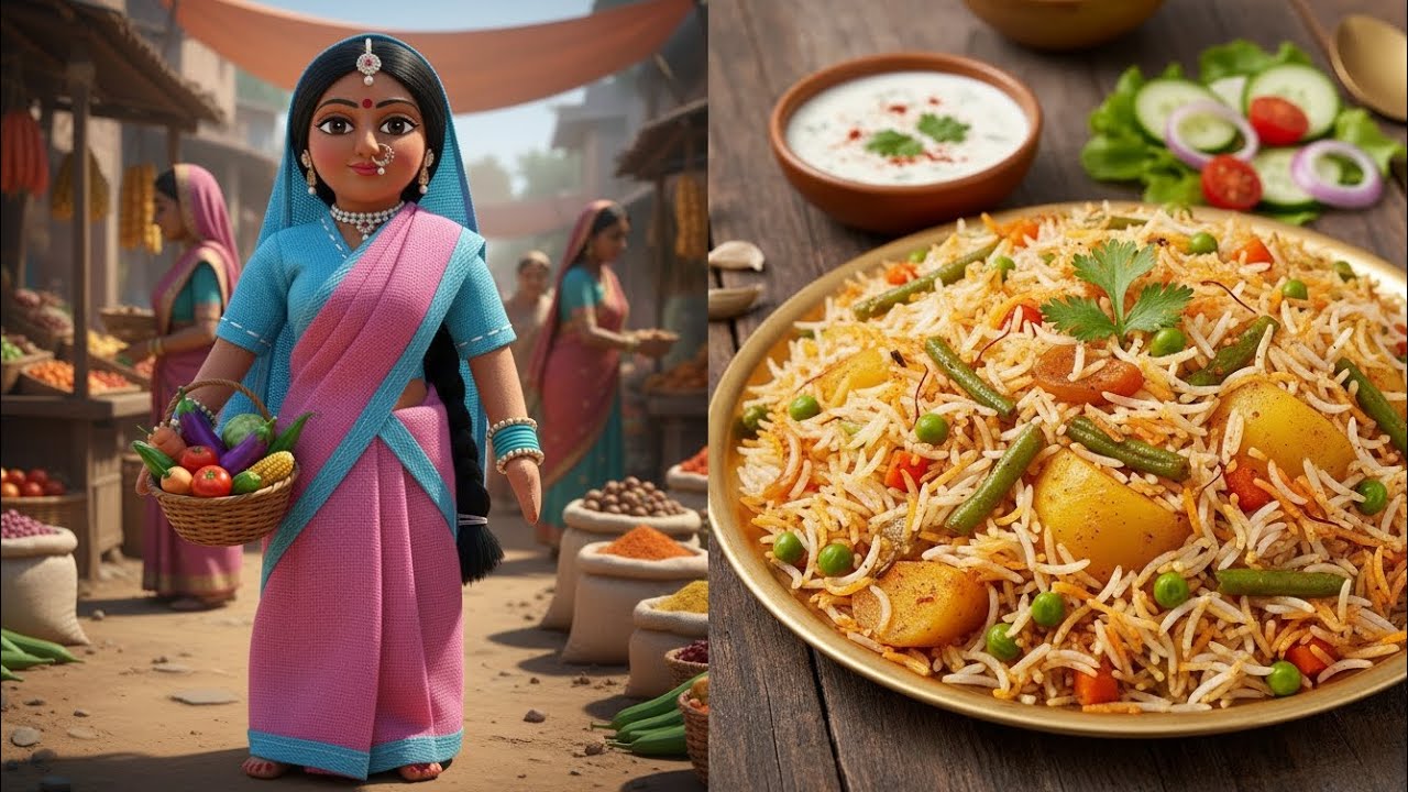 Title:Miniature Village Cooking | Doll Wife Makes Vegetable Biryani on  ASMR Village