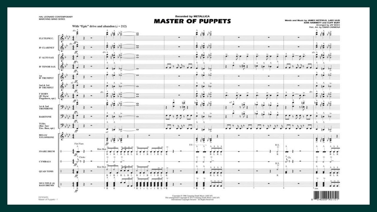 Master of Puppets arranged by Jay Bocook