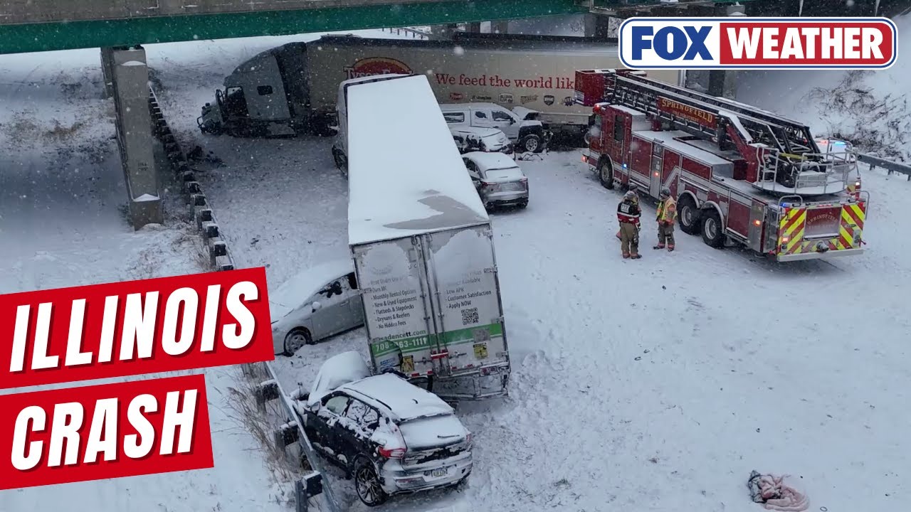 Drone Video Shows Multi-Vehicle Pileup On Interstate 55 During Snowstorm In Illinois