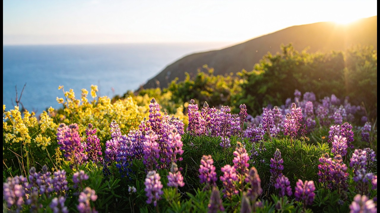4K Peaceful Nature Sounds &bull; Coastal Meadow Ambience with Birds & Distant Waves 🌸🌅