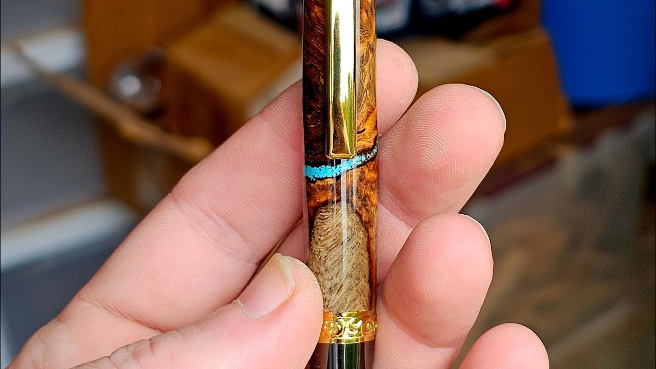 Indian Rosewood pen with turquoise inlay