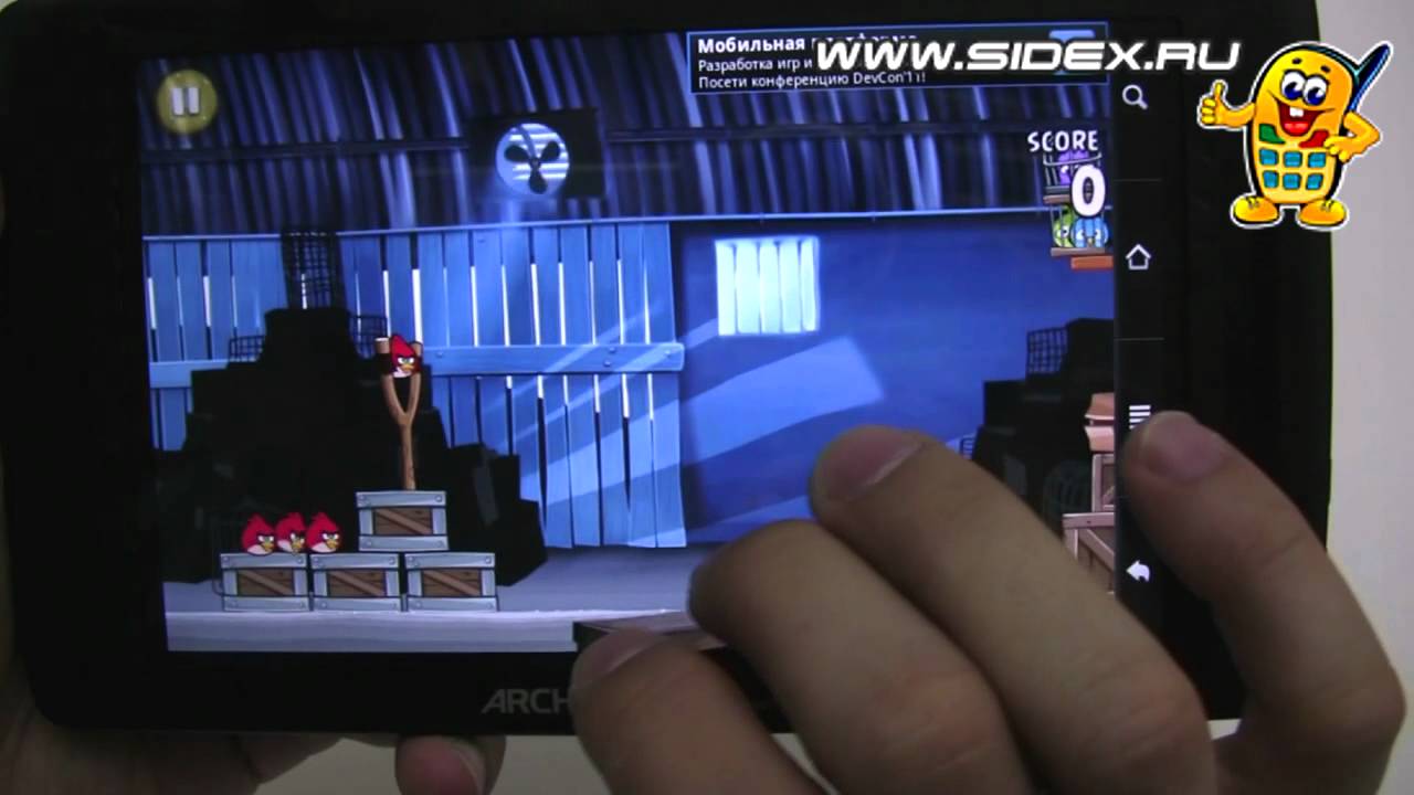 Sidex.ru: Видеообзор игры  Angry Birds на Archos 70 Internet Tablet