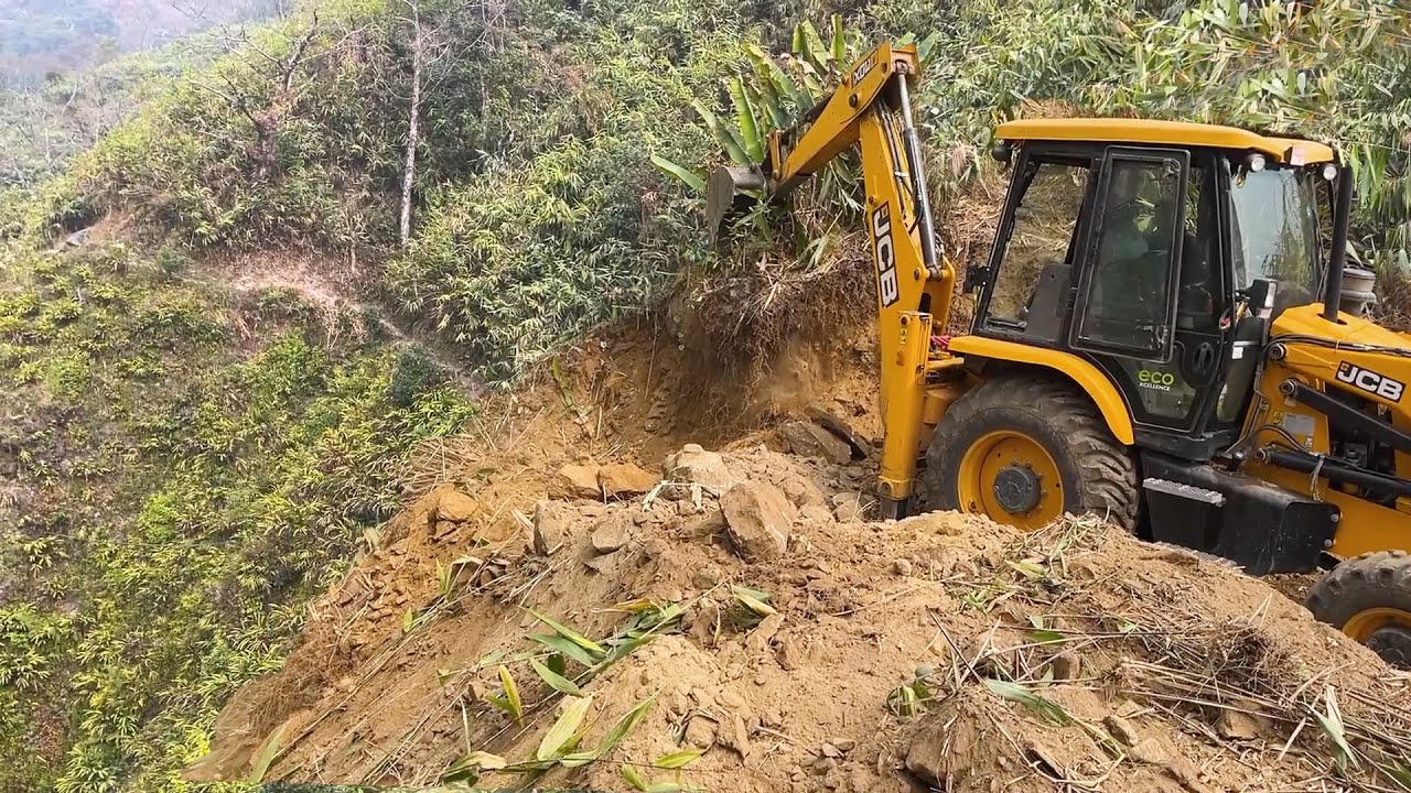 Through Mountain Villagers' Farm-New Road Construction-JCB Backhoe