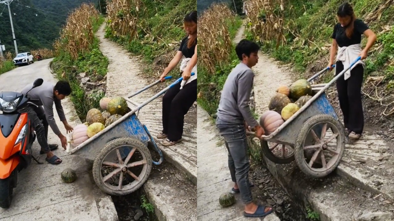 A Kind Man Helped A Handcart That Had Run Into Trouble On The Roadside!#kindness #adventure  #help