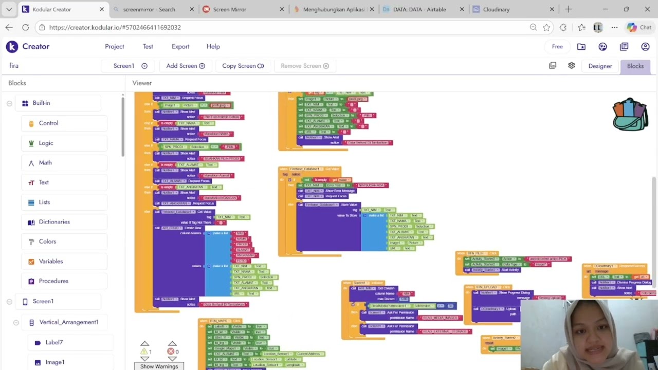 KODULAR input foto dan location sensor maps (DATA MAHASISWA)Mencakup Firebase, airtable, cloundinary