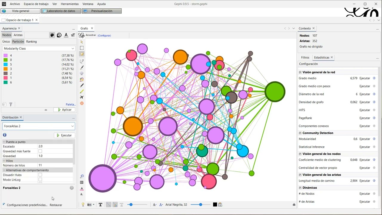 Gephi: modificar la apariencia de la red | 6/8 | UPV