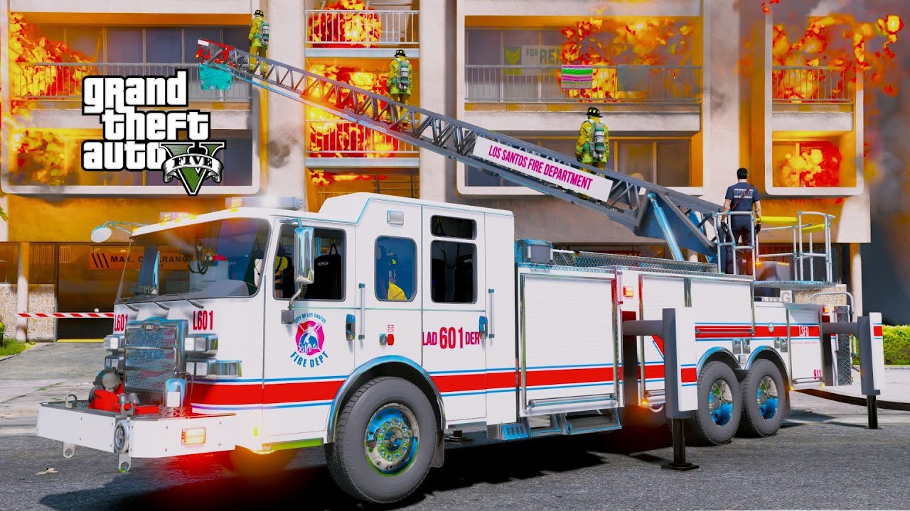 GTA 5 Firefighter Mod New Fire Truck With Working Aerial Ladder