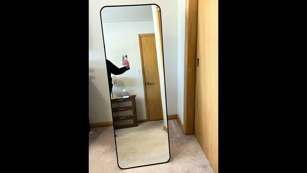 57x20 Door Hanging Full Length Mirror, Floor Stand Wall Mounted Metal Frame Mirror