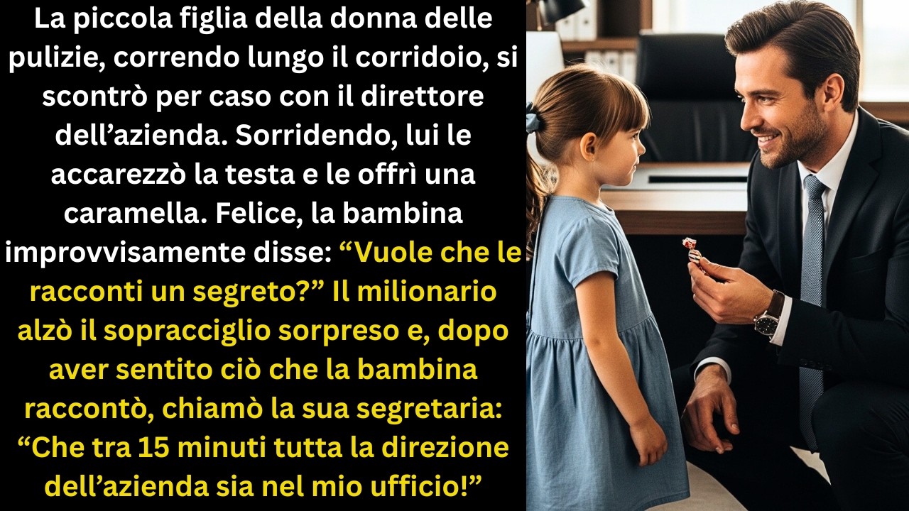 La piccola figlia della donna delle pulizie, correndo lungo il corridoio,si è scontrata per caso con