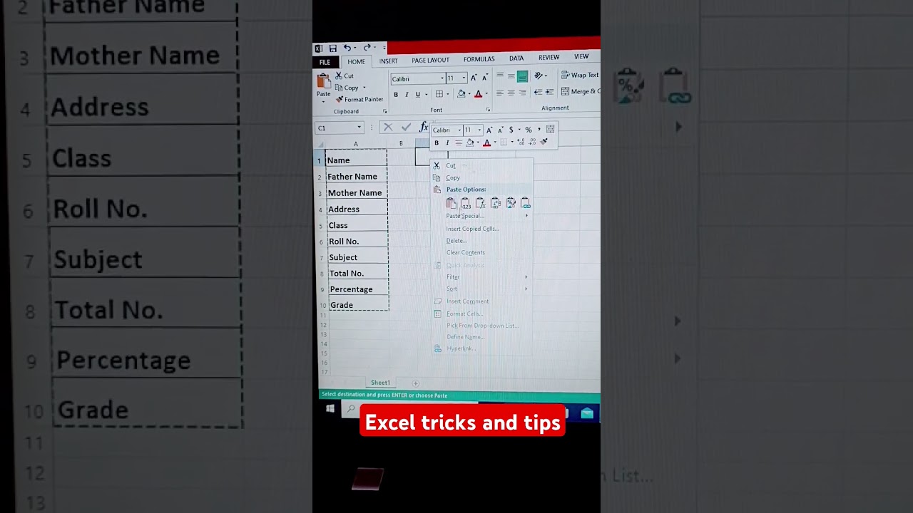 Excel tricks and tips || Excel shorts video || #exceltips #shorts #shortvideo