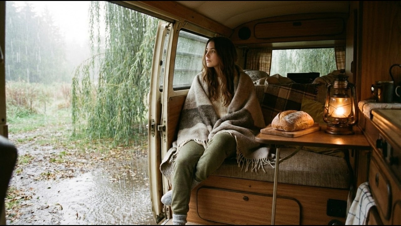 A Quiet Day Alone: Baking Bread in a Van During a Rainstorm