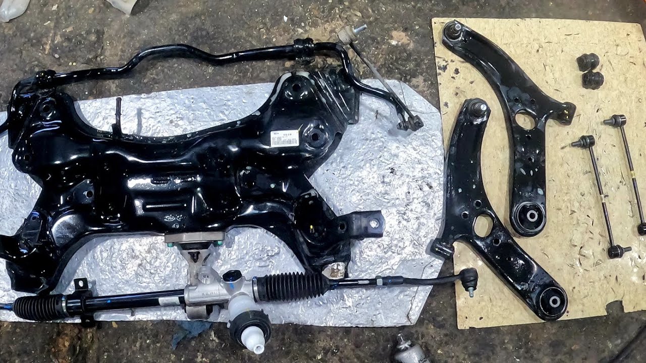 how to replace subframe steering rack control arm sawy bar links and sway bar bushing KIA
