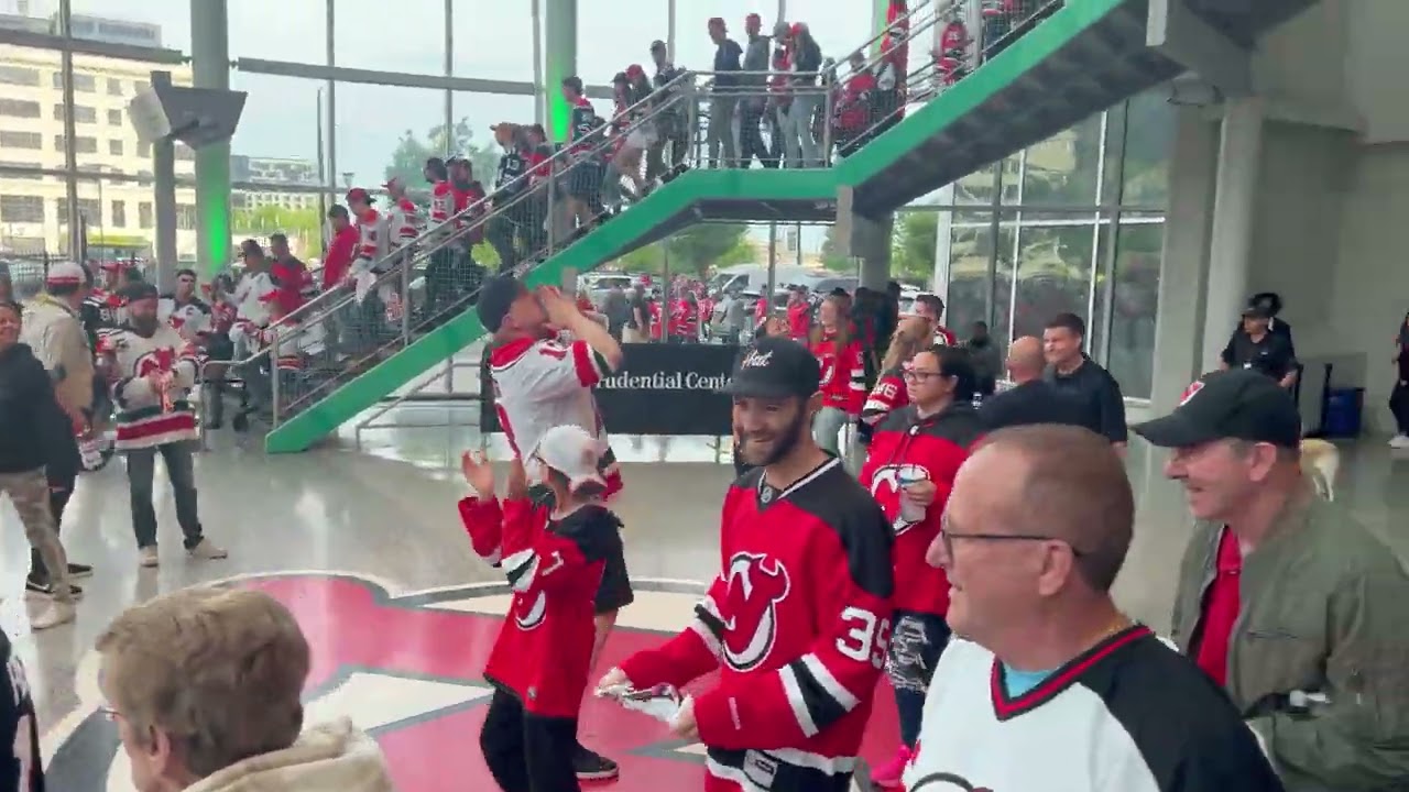 NJ Devils Fans Celebrate Leaving Prudential Center After Game 3 vs. Carolina Hurricanes
