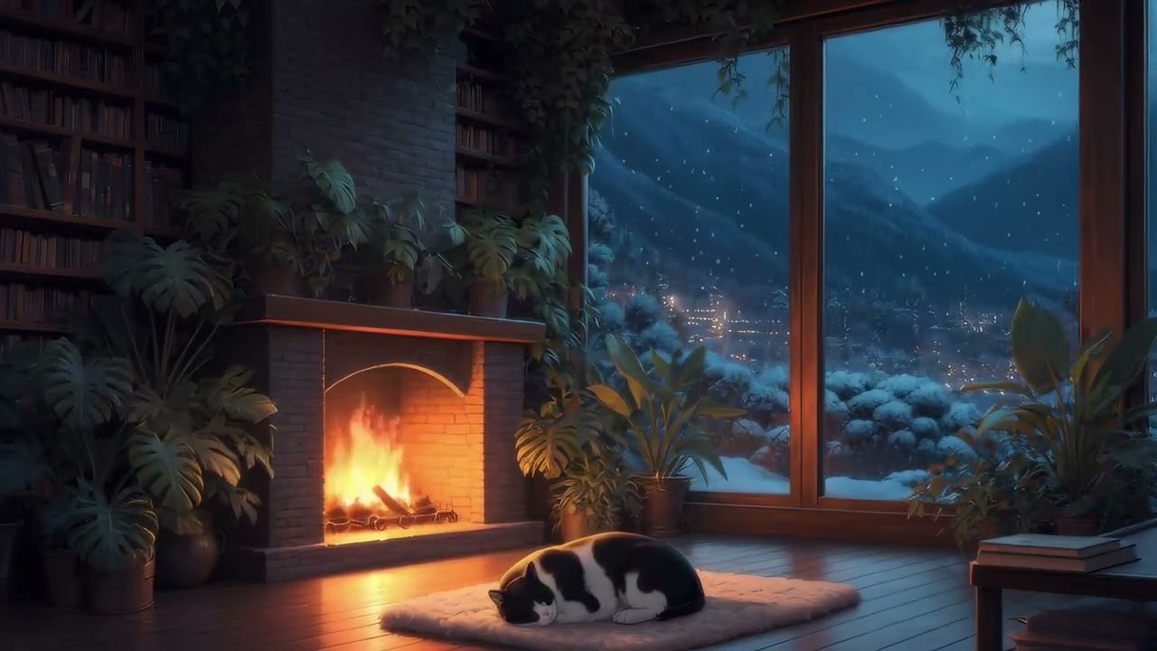 Winter Nights ❄️ | Lofi Beats, Snowfall & Fireplace Ambience