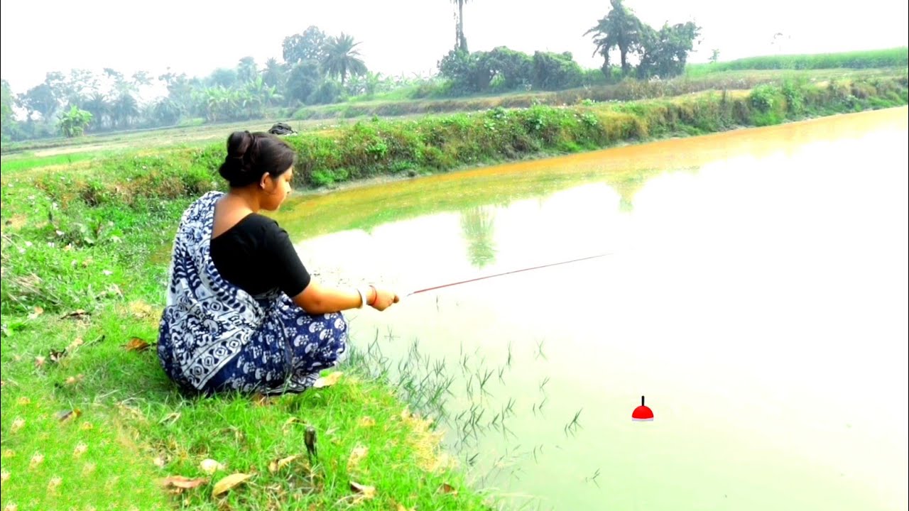 Fishing Video ✅ skilled cute lady fishing with a hook in the amazing pond || Hook fishing