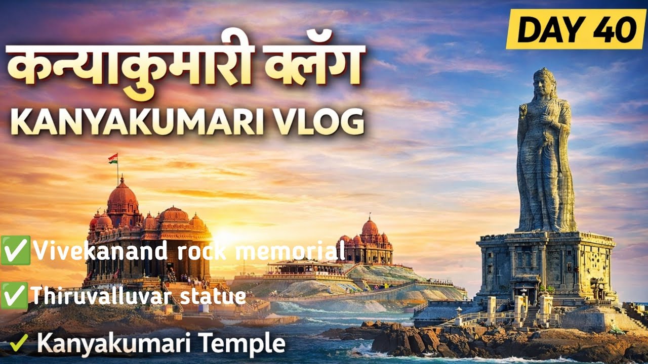 Day40 | कन्याकुमारी | Vivekanand rock memorial | Thiruvalluvar statue | भगवती कन्याकुमारी मंदिर | 