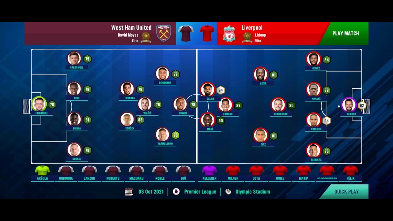 West Ham 0-2 Liverpool - J&uuml;rgen Klopp's team is attacking , Soccer Manager 2022