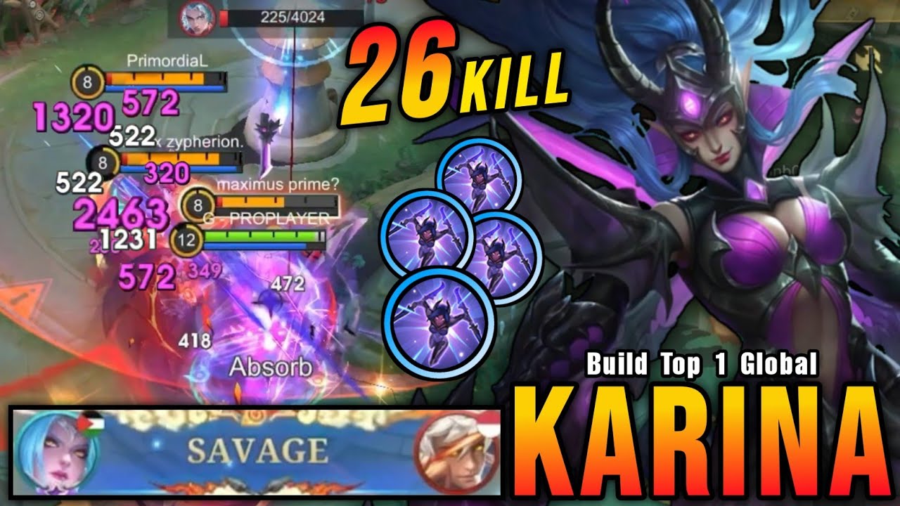 SAVAGE + 26 Kills!! Karina 0.5 Sec Delete Build - Build Top 1 Global Karina ~ MLBB