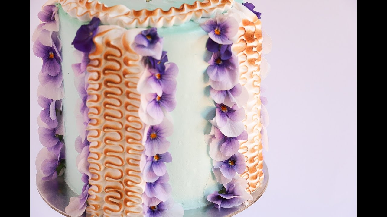 Torched Meringue and Viola Cake Tutorial- Rosie's Dessert Spot