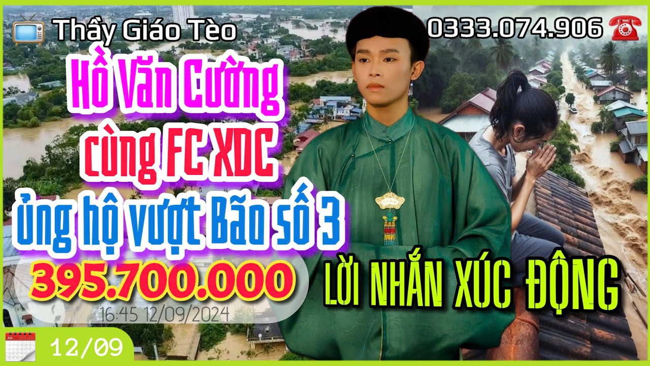 Ca sĩ Hồ Văn Cường v&agrave; FC Xanh Đọt Chuối ủng hộ gần 400TR c&ugrave;ng Miền Bắc vượt B&atilde;o số 3