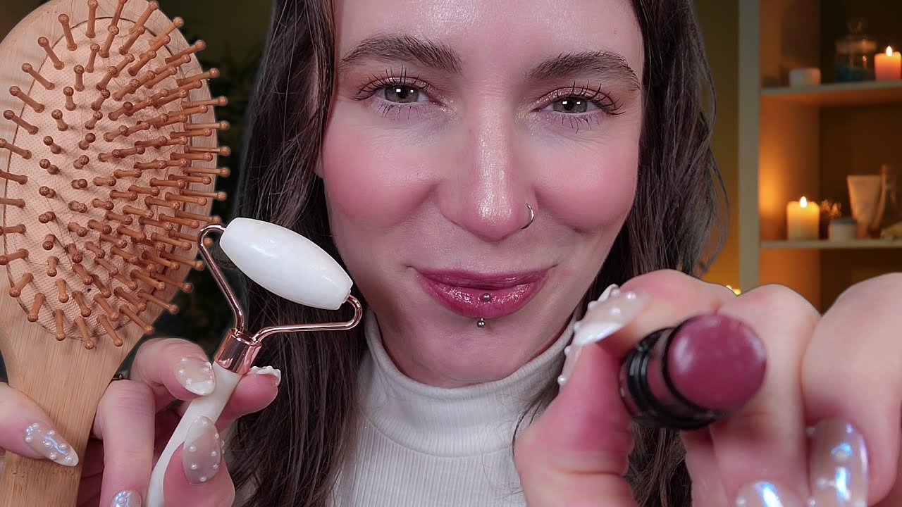 ASMR - Facial, Makeup, Hair Styling Roleplay (Layered) Personal Attention