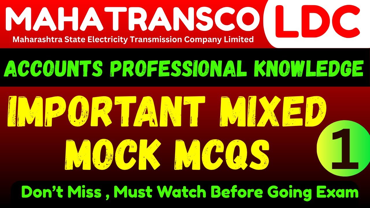 50 Important Accounts and Finance MCQS | Mahatransco LDC Mock Test Accounts