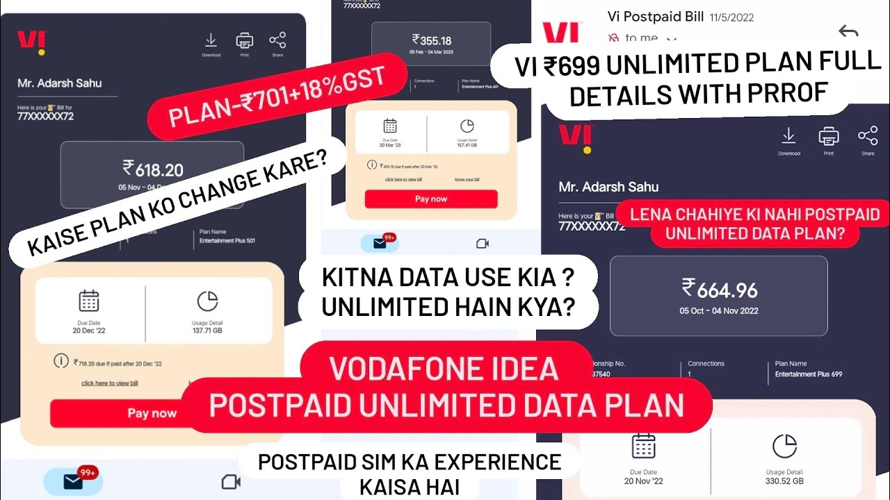 Vodafone Idea(Vi) Unlimited Data Postpaid Plan-₹699 review & full details! Bill Cycle of plan💯