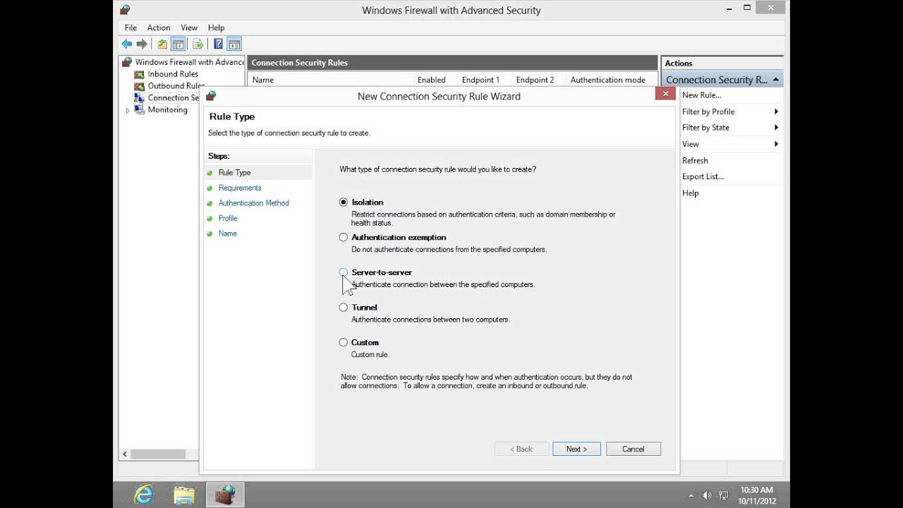 Windows 8   Desktop Version Create a Connection Security Rule