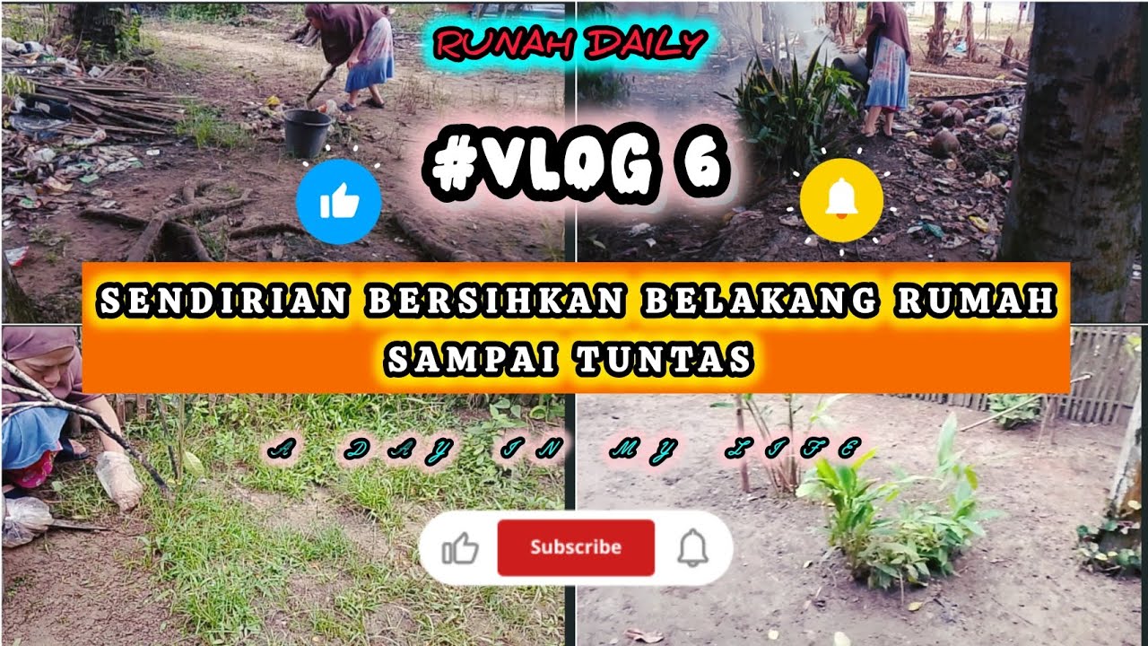 #VLOG6 Sapu Sampah Lanjut Bersihkan Rumput Di Belakang Rumah Sampai Tuntas 🍂🧹🫧