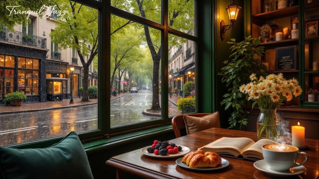 Jazz Piano Music Helps Reduce Stress ~ Peaceful Atmosphere Inside a Parisian Cafe on a Rainy Day