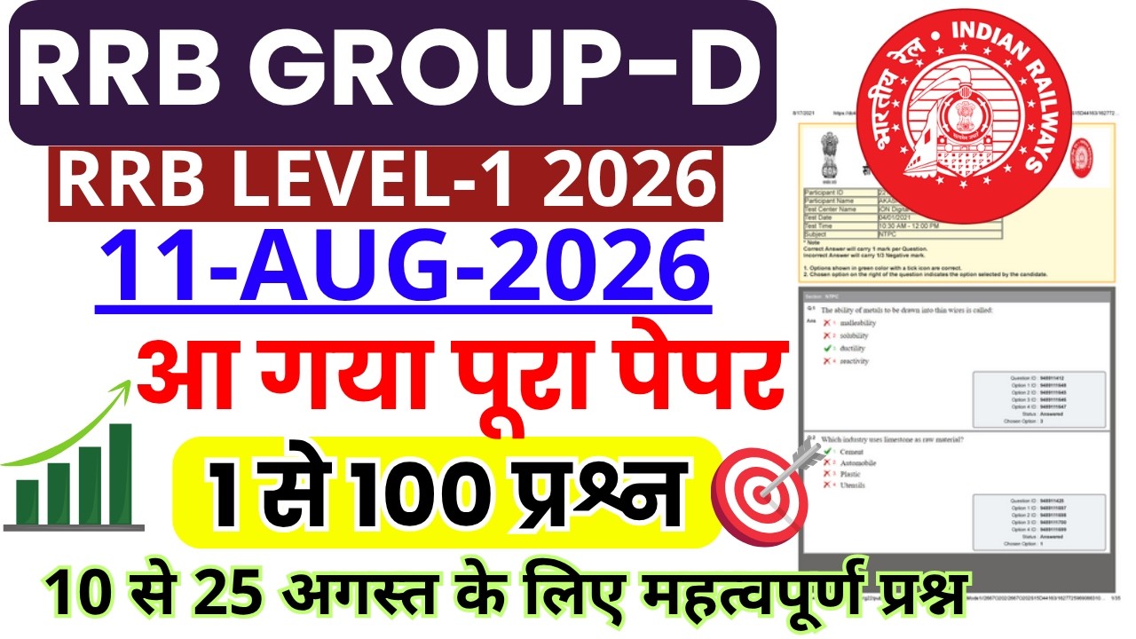 RRB Group D 11 August Paper Questions | RRB Group D Exam Analysis Today | RRB GROUP D 11 AUG 1st ...