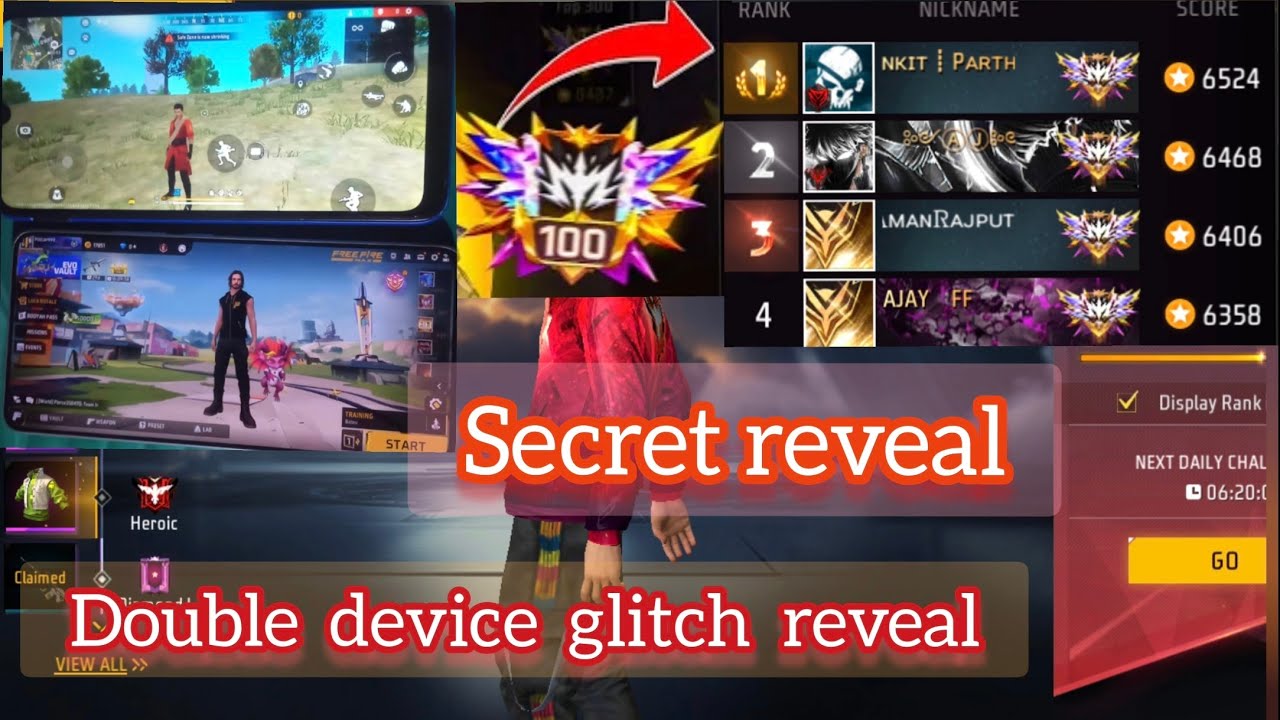 Free fire double device glitch 2025 new rank season 46 rank 2X glitch BR global free fire max