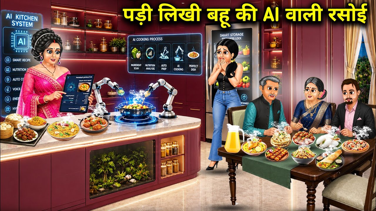 पढ़ी-लिखी बहू की Ai वाली रसोई | Hindi kahaniyan |cartoon stories |AI-Powered Kitchen