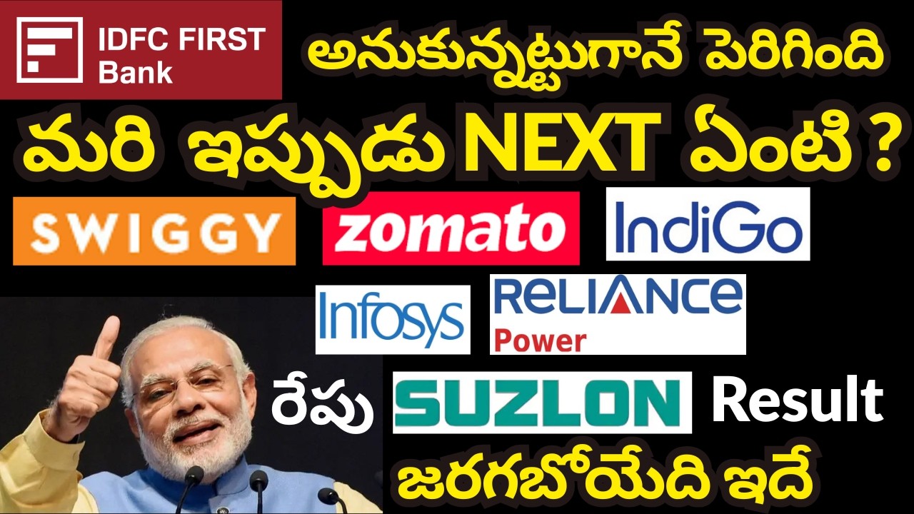 IDFC FIRST BANK Big Breakout 🔥 What&rsquo;s Next for R Power, SWIGGY, ZOMATO? 🔥 Suzlon Q1 Results Tomorrow