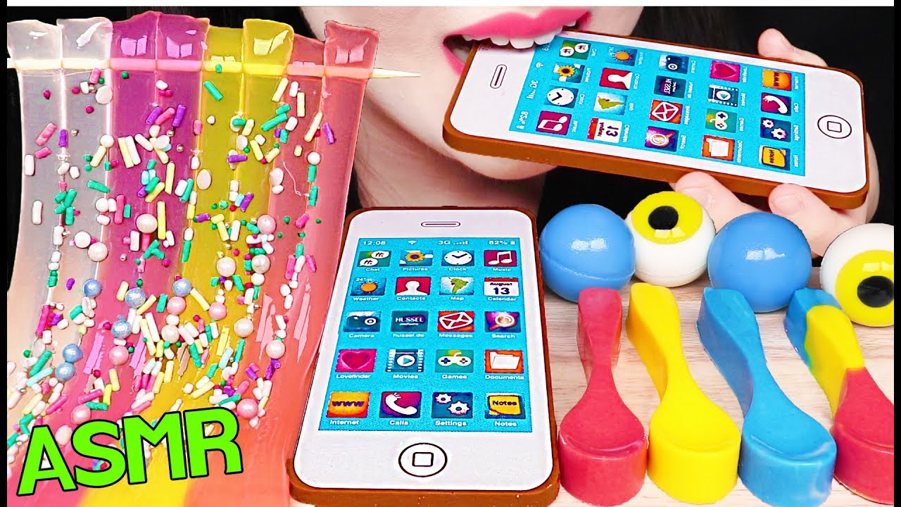 ASMR EDIBLE iPHONE, EDIBLE SPOON, JELLY NOODLES 먹는 아이폰, 먹는 숟가락, 젤리 국수 먹방 EATING SOUNDS