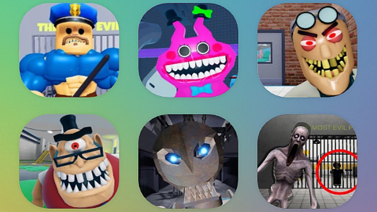 Miss Happi's Toy Shop, Muscle Barry's Prison, Mr Stinky Arrst, Wil Son's Prison(scary obby)