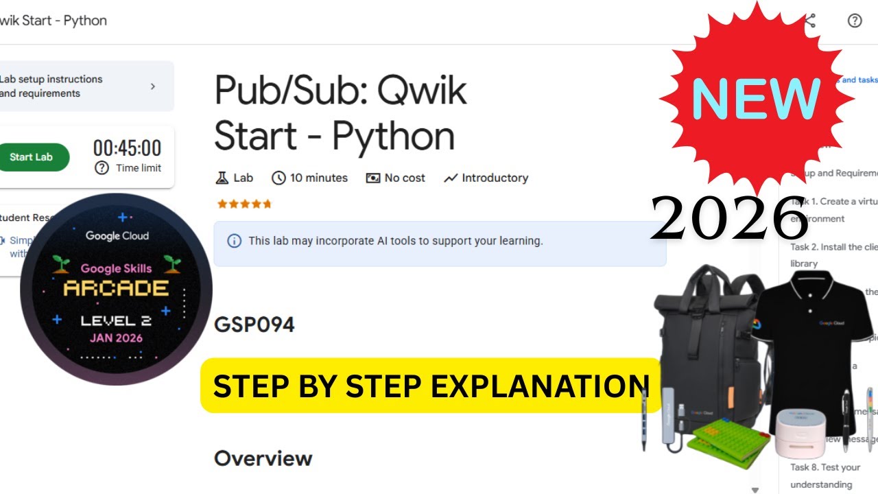 [NEW 2026] Pub/Sub: Qwik Start - Python | Google Cloud Arcade | Level 2 January | #GSP094
