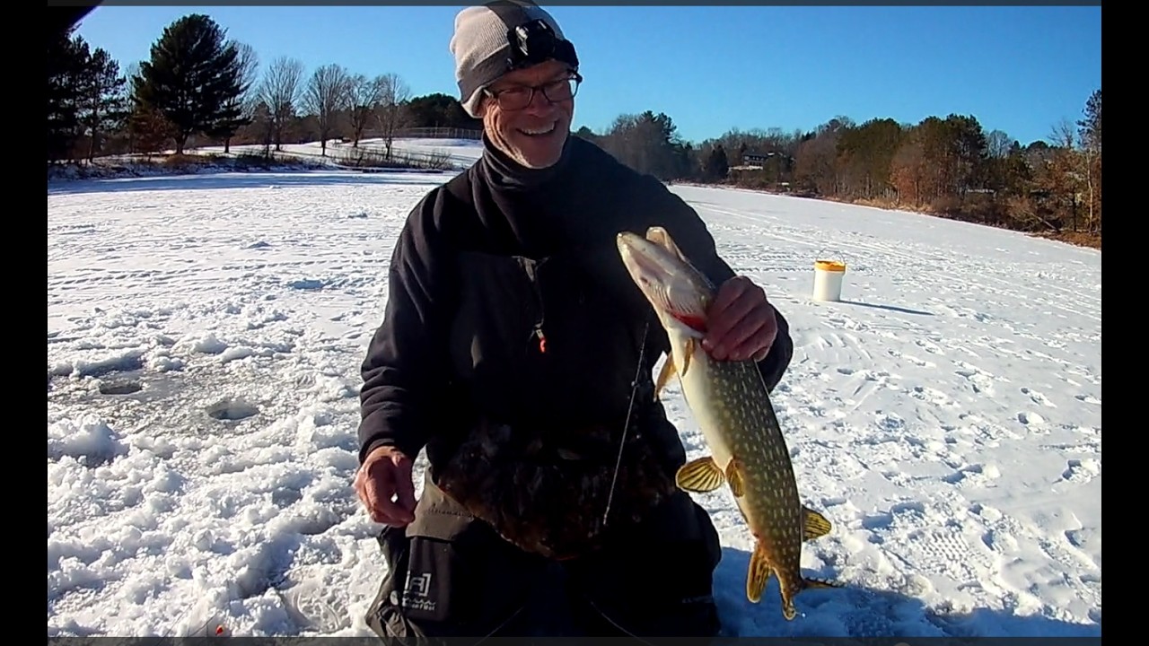 Gant Outdoors. Lots of tip up fishing action / fun on Dutch Hollow Lake. Sauk County, Wisconsin.