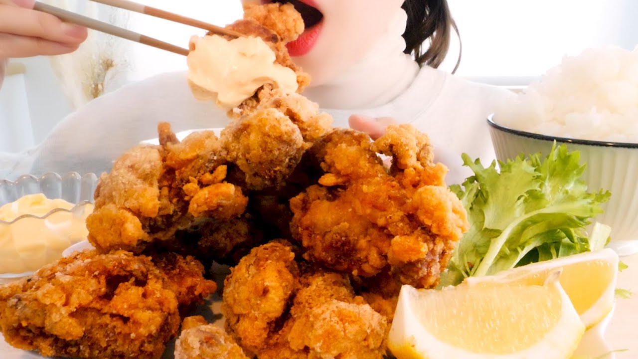 【ASMR】Хрустящая жареная курица【русские субтитры】Eating Sounds/mukbang