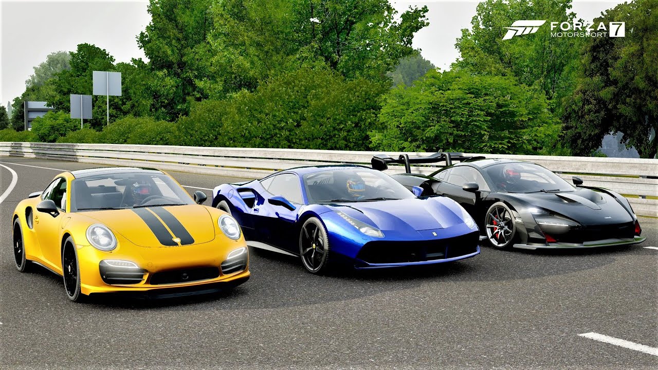 Forza 7 Drag race: McLaren Senna vs Porsche 911 Turbo S (700hp) vs Ferrari 488 GTB