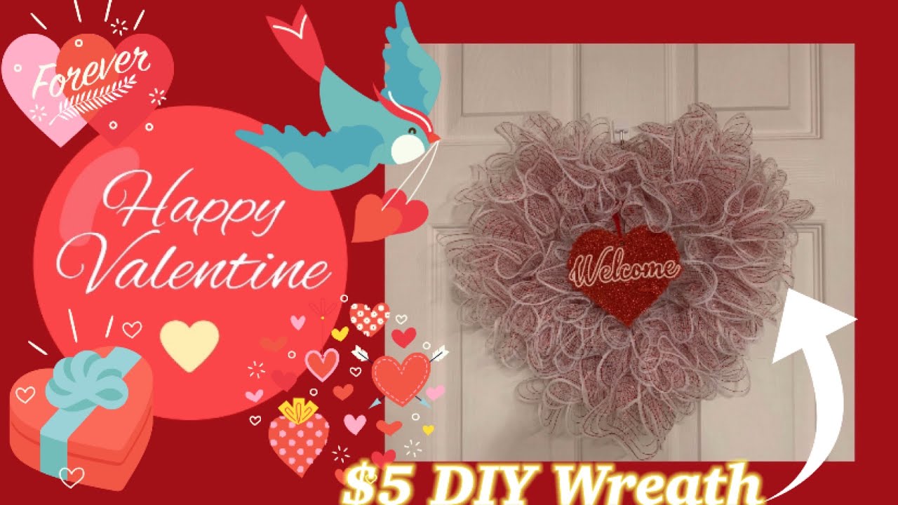 DIY Valentines Heart Mesh Wreath For $5.00