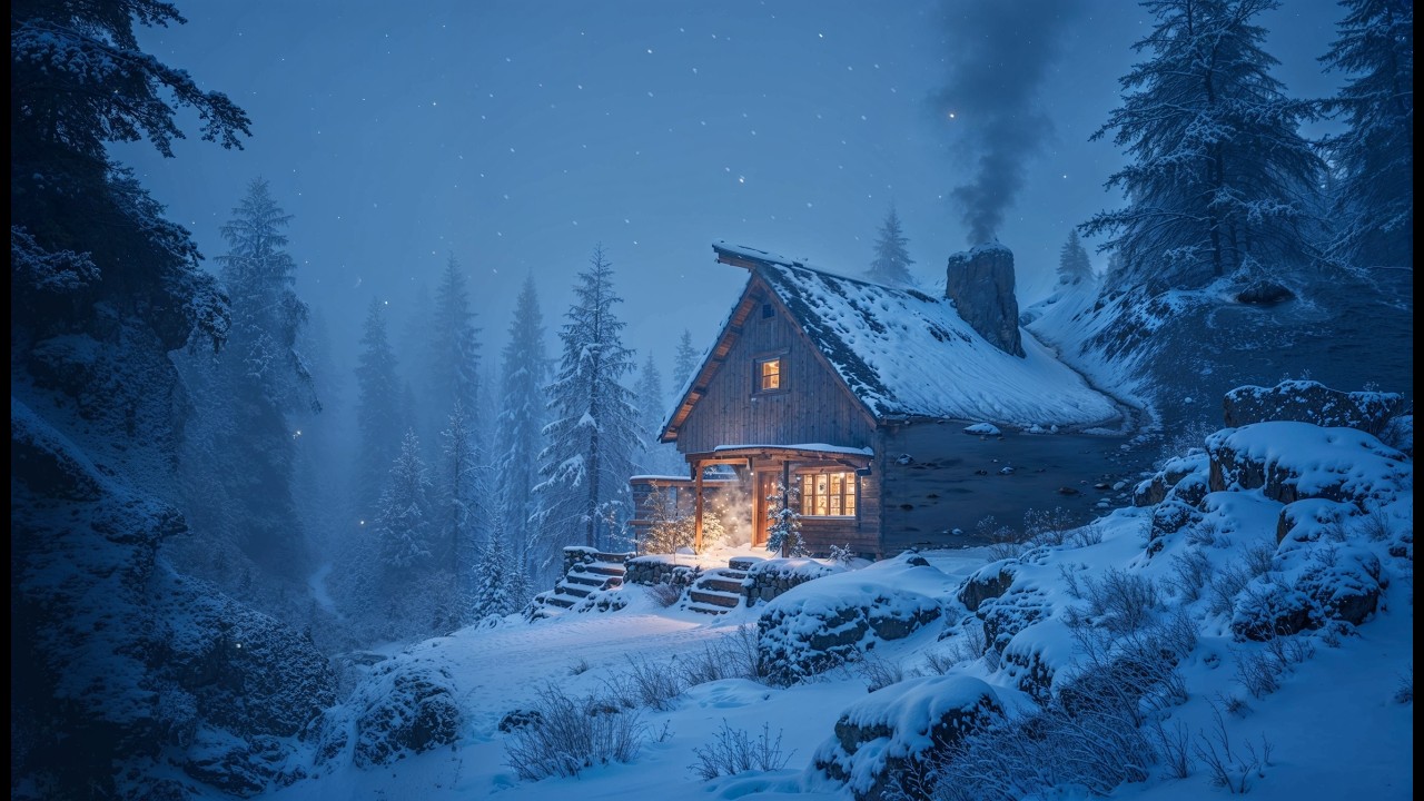 Winter Cabin Ambience ❄️ Skyrim Inspired | Cozy Snowy Night • Relaxing Ambient Music