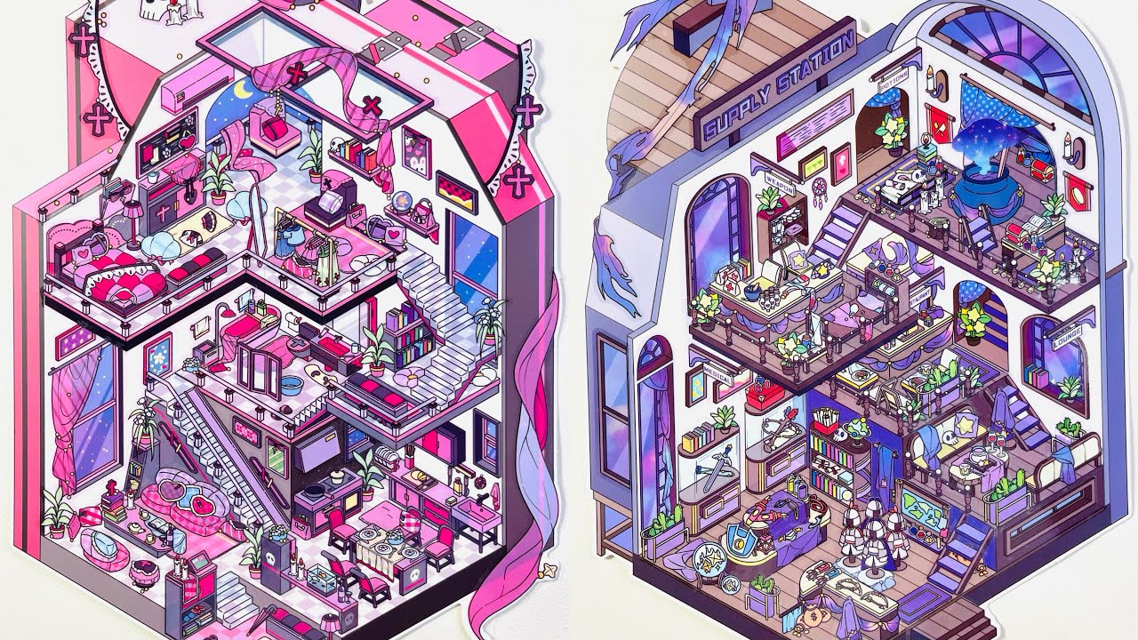 [ASMR]DIY a pink sweetheart apartment with stickers, purple mysterious store