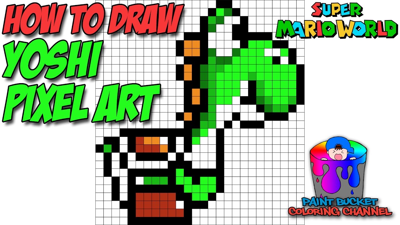 How to Draw Yoshi Pixel Art 16-Bit - Drawing Super Mario World Pixel Art Tutorial