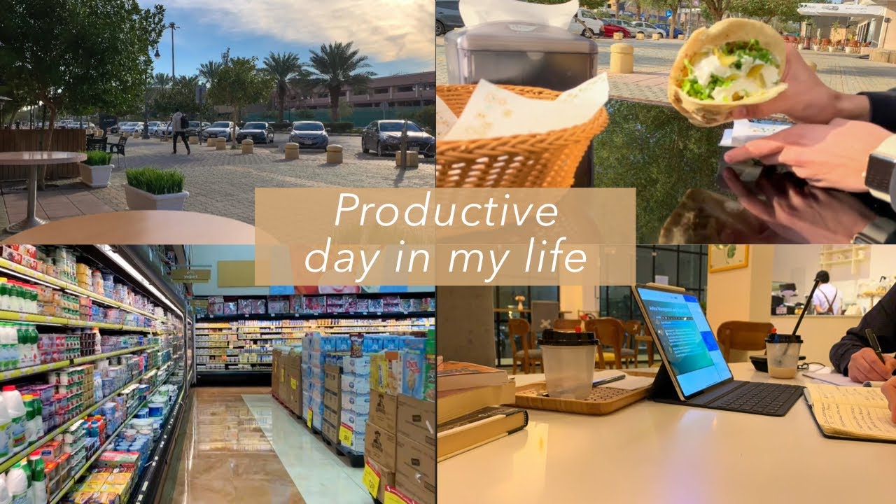 يوميات طالب/يوم منجز | productive day /studying, gym and grocery 🙇🏽‍♂️💻🏃🏽‍♂️