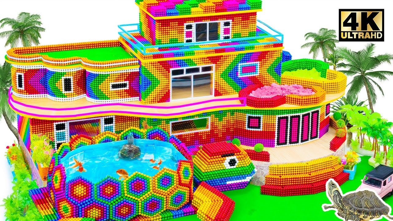 ASMR  x 1.5 - How To Make Rainbow ECO House Has Amazing Tortoise Pond For Turtle From Magnetic Balls