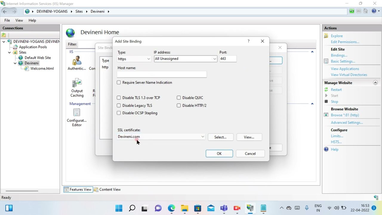 CSR Creation and Certificate installation on IIS web server