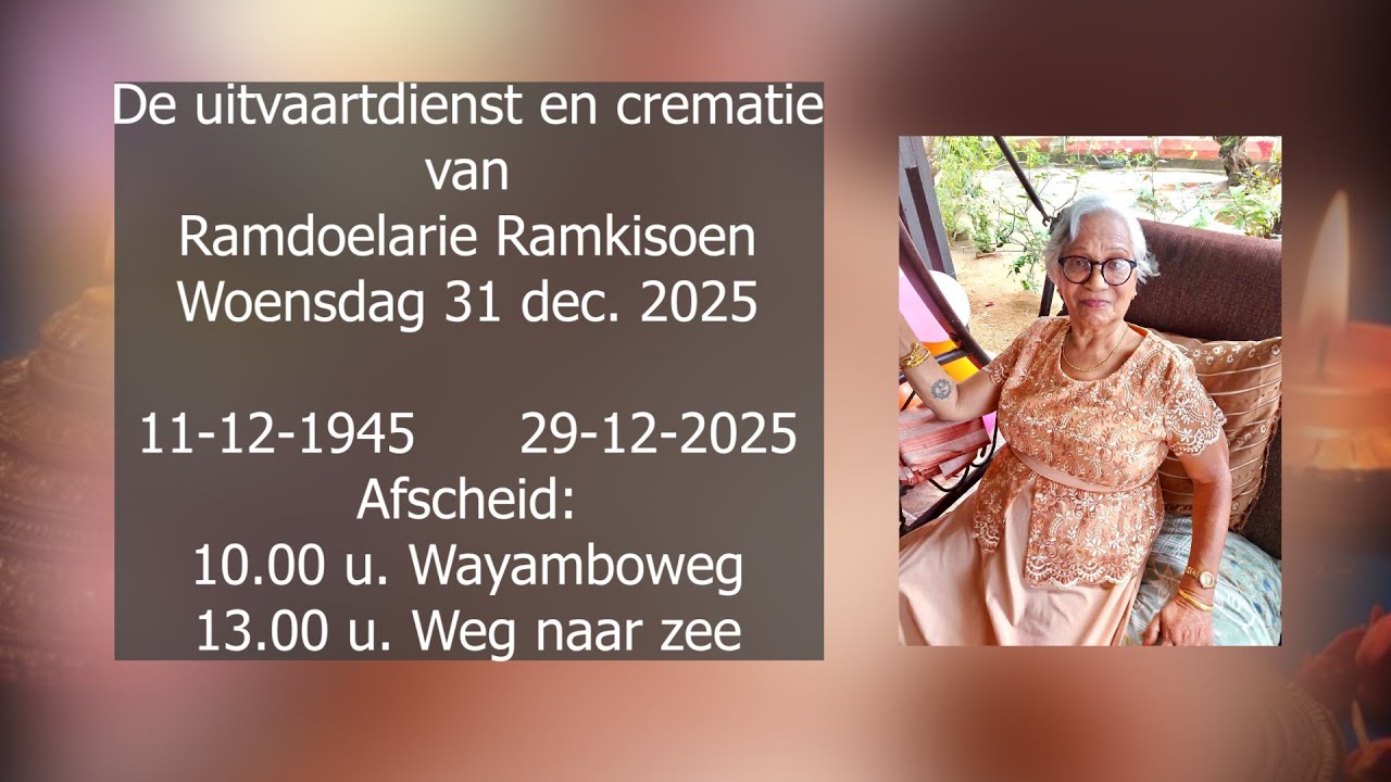 De uitvaartdienst en crematie van Ramdoelarie Ramkisoen. Woensdag 31 dec. 2025.