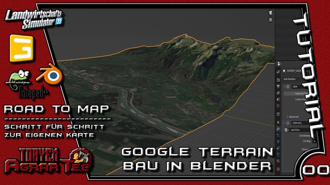 LS22 - Road2Map - Mapping Tutorials - Google Terrain mit Blender bauen
